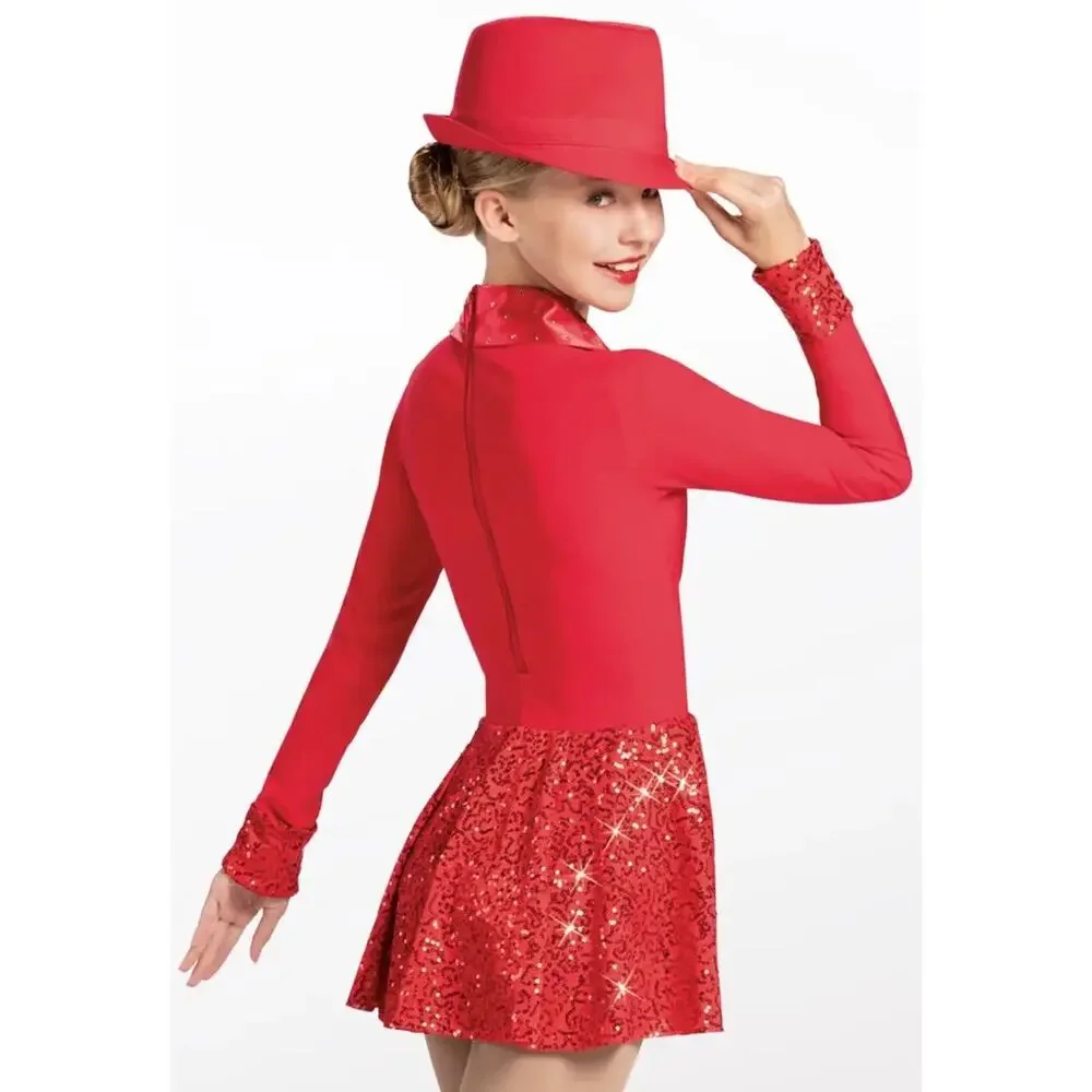 0199 Weissman Blackbird Red Tap Jazz Dance Costume SA Rhinestone Dress - Picture 2 of 7